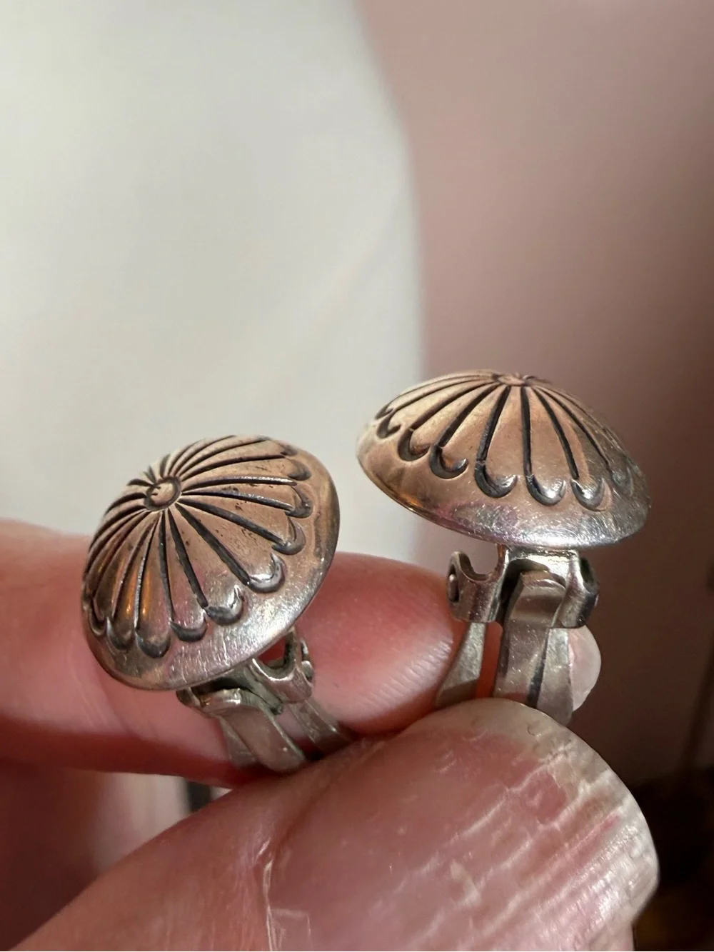 Native American Navajo Sterling silver Signed hand stamped small clip earrings